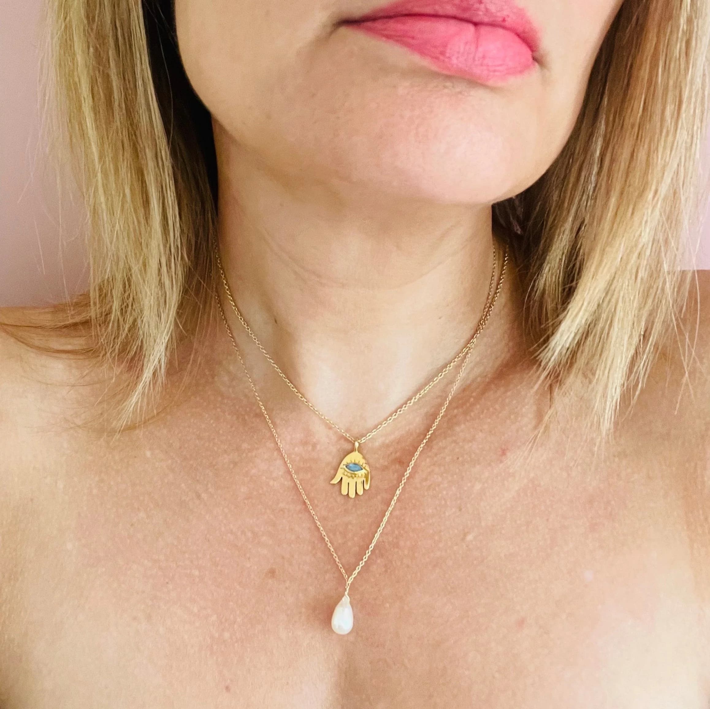 Vimla Pearl Gemstone Necklace Adjustable