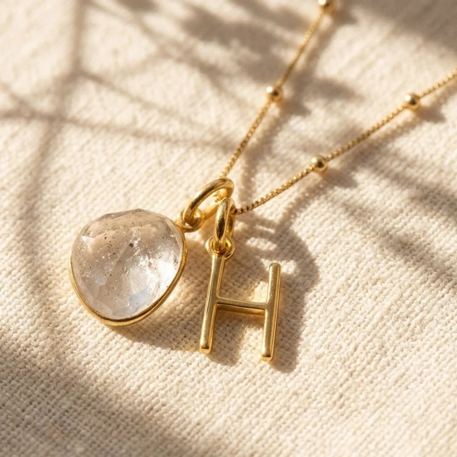18ct Gold Vermeil Plated Herkimer Diamond Crystal Initial Necklace