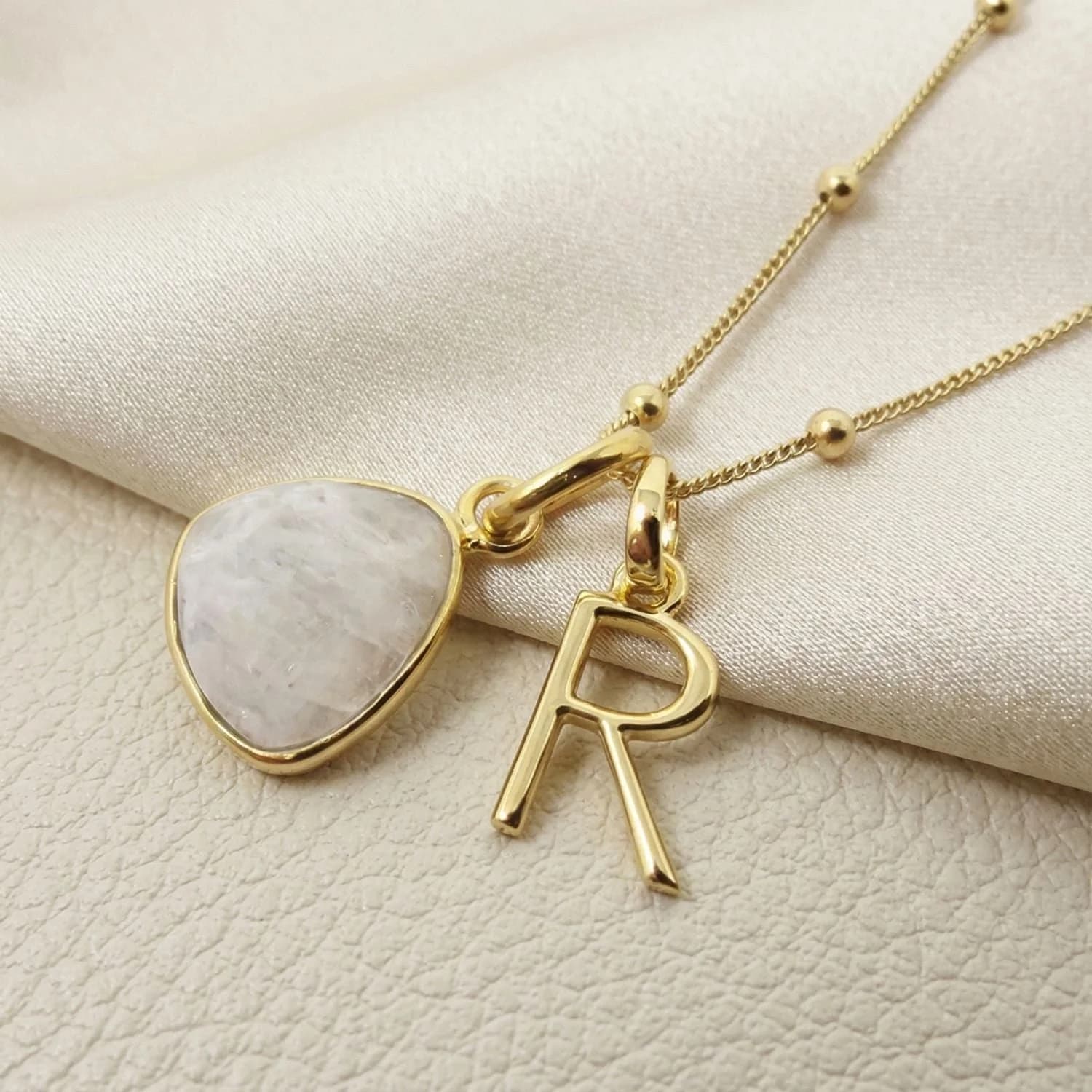 18ct Gold Vermeil Plated Moonstone Initial Necklace