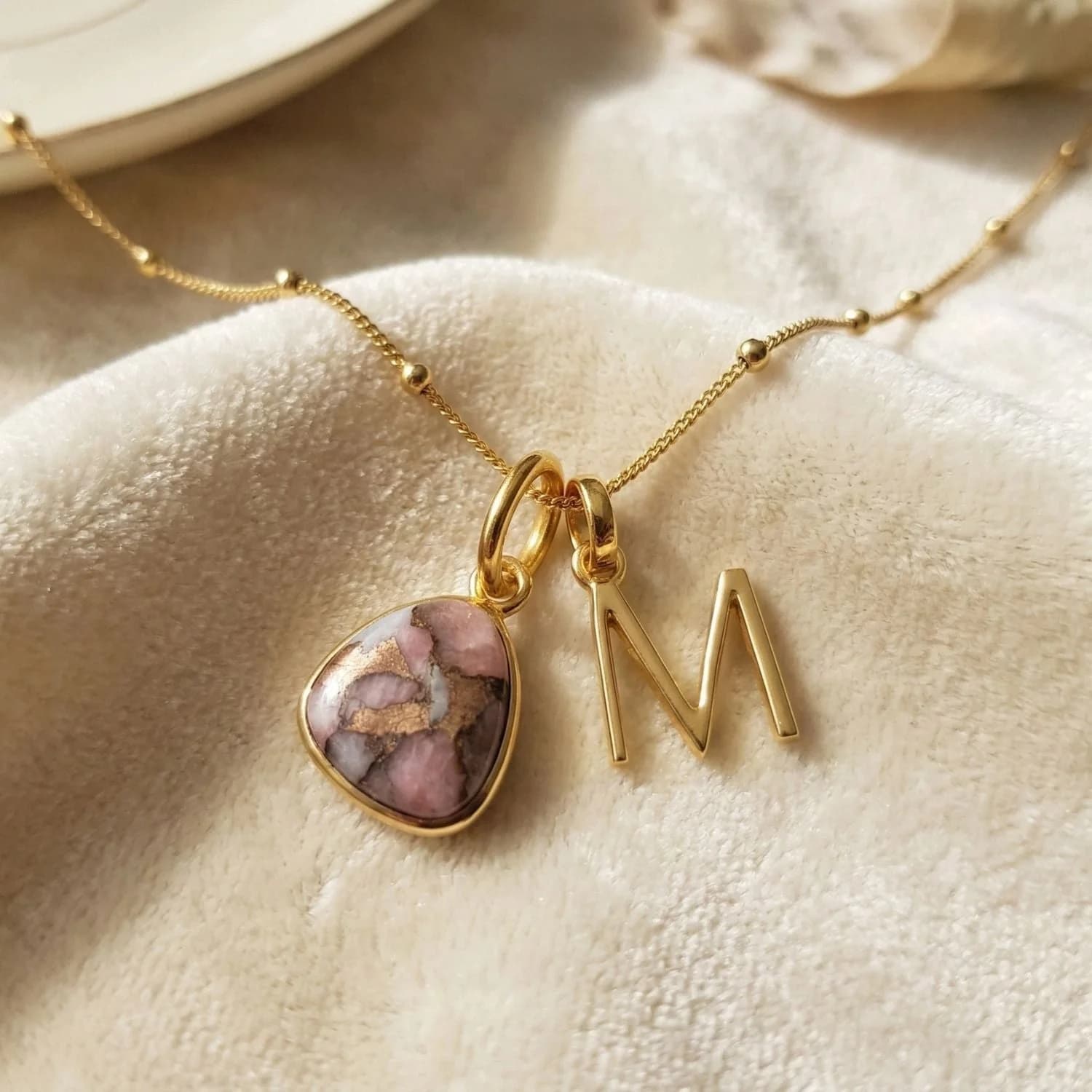 18ct Gold Vermeil Plated Opal Initial Necklace