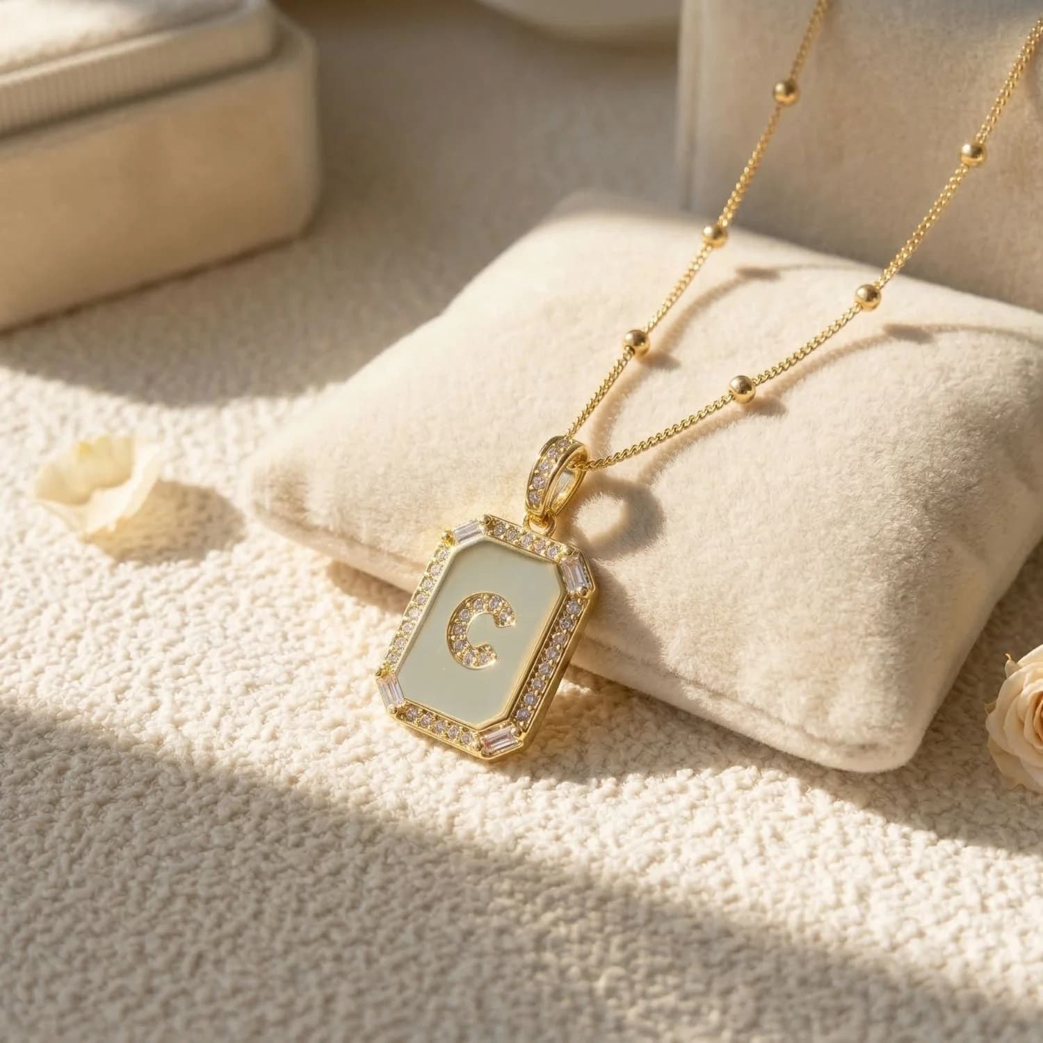 Gold Plated Personalised Initial CZ Letter Necklace