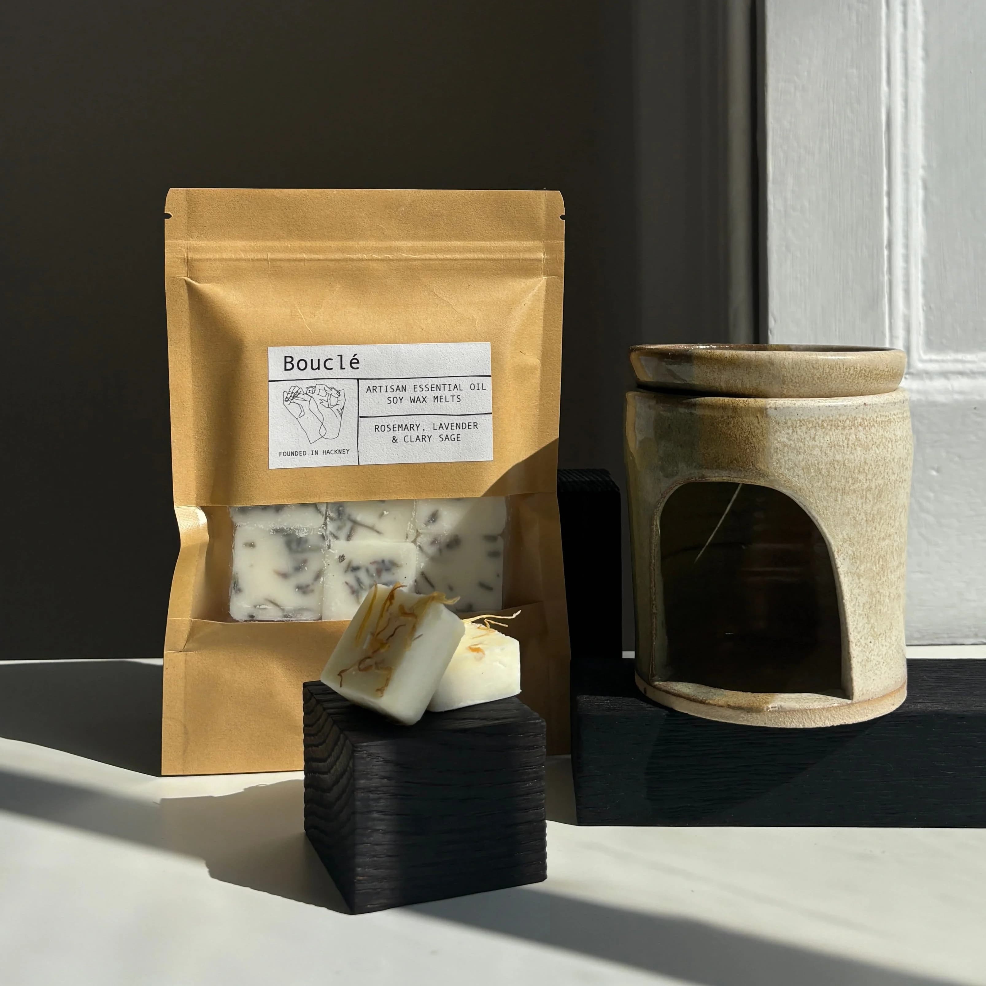 Bamboo Ceramic Wax Burner with Essential Oil Wax Melts Gift Bundle